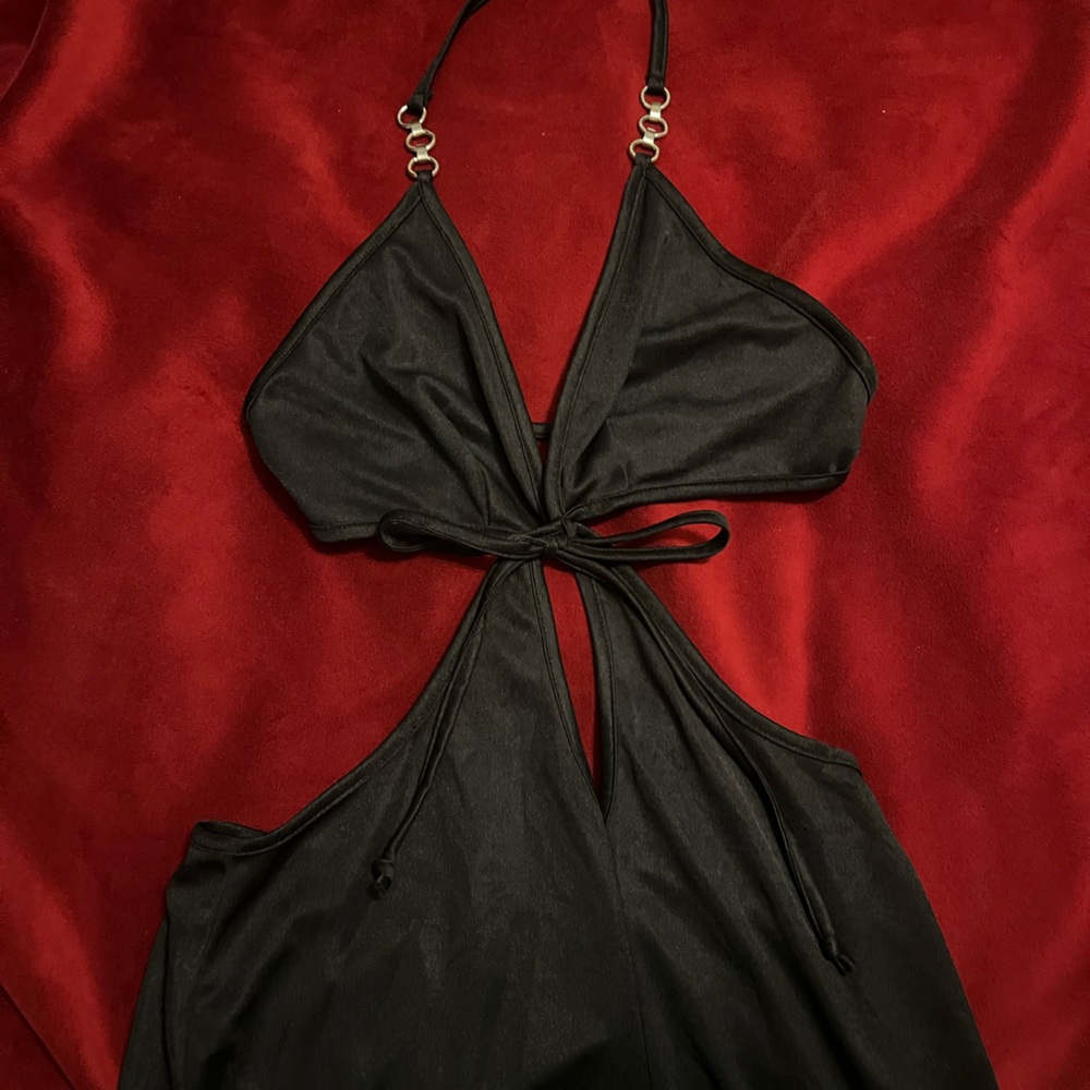 Vintage Black Halter Midi Dress